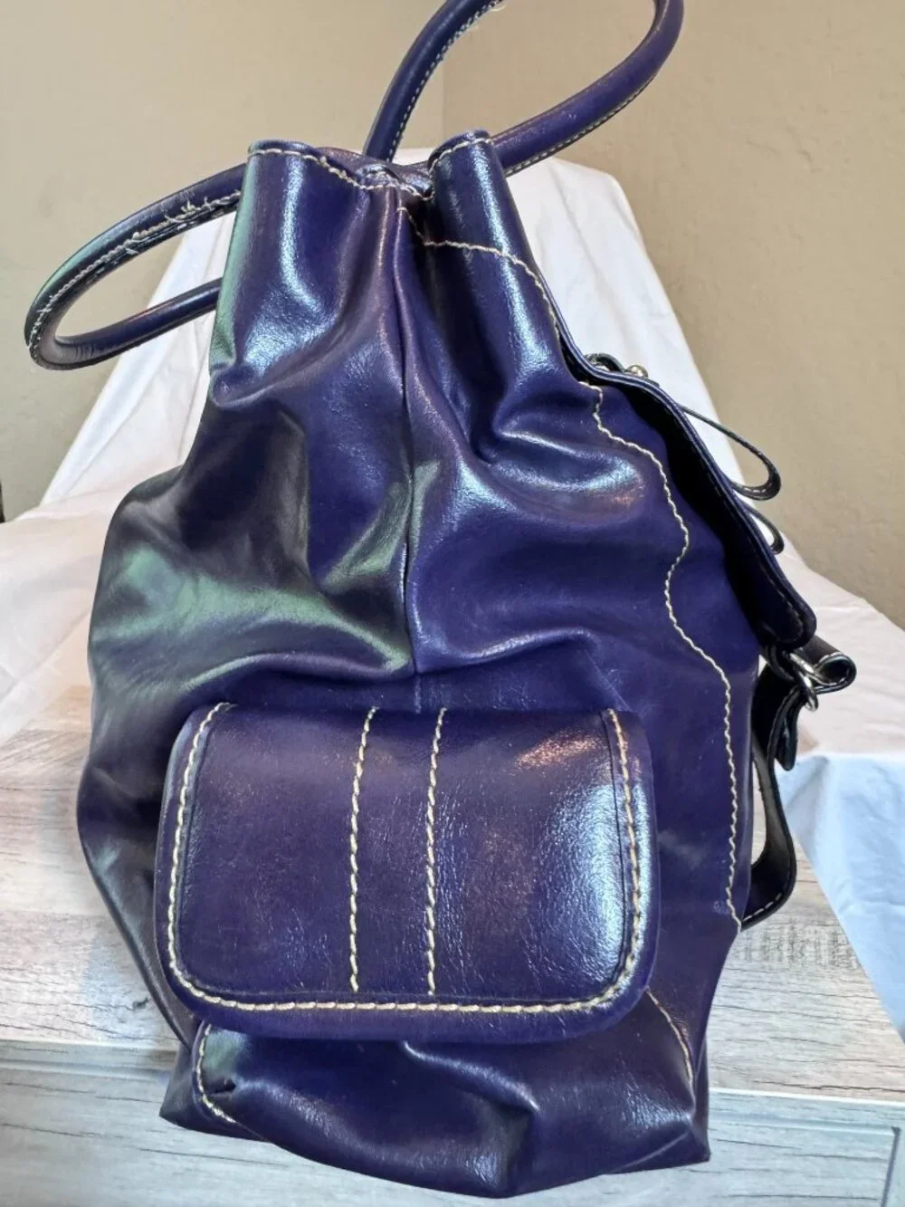 ALDO Purple Tote Shoulder Bag Multi Pocket Large Satchel Silver Hardware